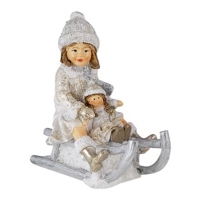 Clayre & Eef Figur Kind 10x5x10 cm Weiß Grau Polyresin (Gr. 10x5x10 cm)