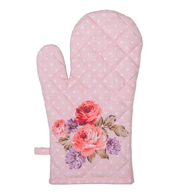 Clayre & Eef Ofenhandschuh 18x30 cm Rosa Violett Baumwolle Rosen (Gr. 18x30 cm)