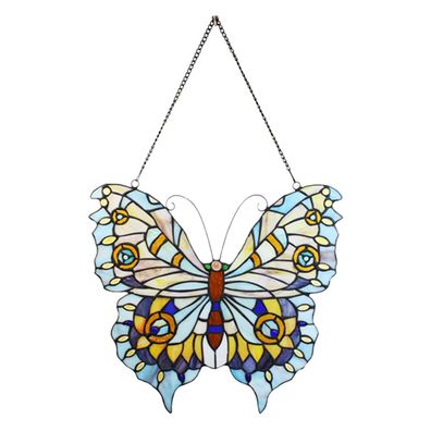 LumiLamp Tiffany Glasscheiben Schmetterling 40x60 cm Blau Glas (Gr. 40x1x39/60 cm)