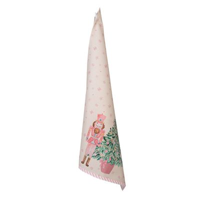 Clayre & Eef Geschirrtuch 50x70 cm Beige Rosa Baumwolle Nussknacker (Gr. 50x70 cm)