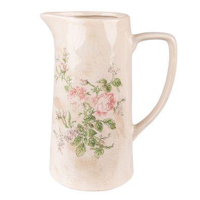 Clayre & Eef Dekorative Kanne 21x15x25 cm Rosa Beige Keramik Blumen (Gr. 21x15x25 cm)