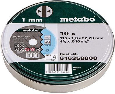 Metabo Trennscheiben Universalscheibe 115 x 1,0 x 22,23 mm 10 Stück in Blechdose