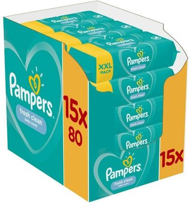 Pampers Fresh Clean Feuchttücher Baby ohne Alkohol 1200 Stück 15er Pack