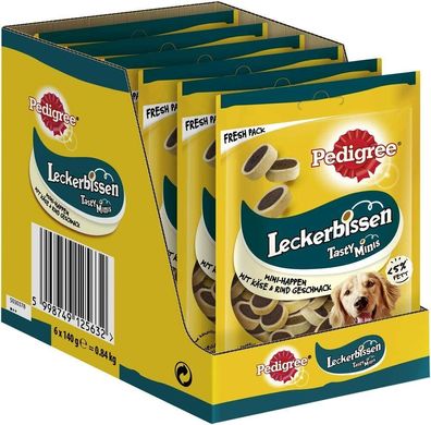 Pedigree Leckerbissen Mini Happen Kleine Hundekekse Hundefutter Rind Käse 6x140g