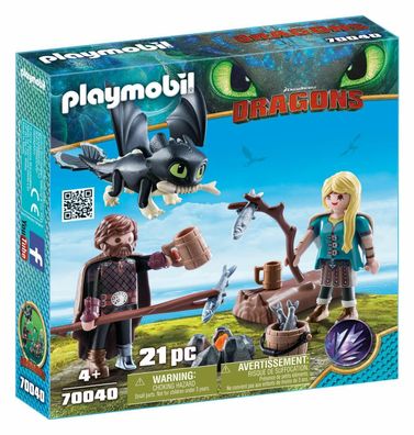 Playmobil 70040 Dragons Hicks und Astrid Spielset mit Lagerfeuerstelle Stöcken