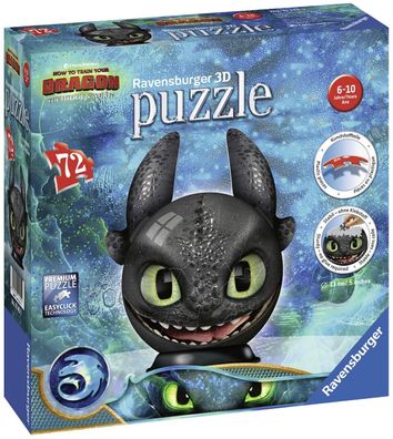 Ravensburger 11145 Dragons 3 Ohnezahn Premium 3D Puzzle Ball Drachen 72 Teile