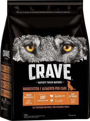 CRAVE Premium Trockenfutter Hundefutter Adult Truthahn Huhn 3er Pack 3 x 2,8 kg