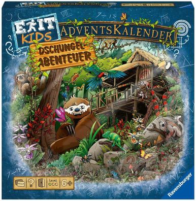 Ravensburger 18957 EXIT Adventskalender Kids Dschungel Abenteuer 24 Rätsel X-Mas