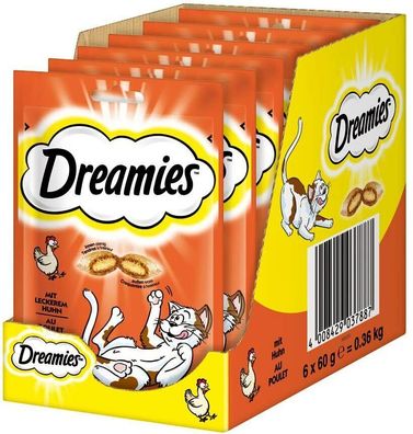 Dreamies Katzensnacks Huhn knusprige Taschen Féllung Katzenleckerli 6 x 60g