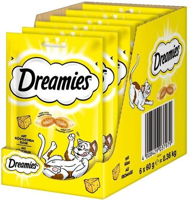 Dreamies Katzensnacks Käse knusprige Taschen Füllung Katzenleckerli 6 x 60g