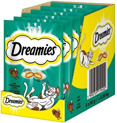 Dreamies Katzensnacks Pute knusprige Taschen Féllung Katzenleckerli 6 x 60g