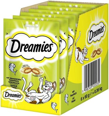 Dreamies Katzensnacks Thunfisch knusprige Taschen Füllung Katzenleckerli 6 x 60g