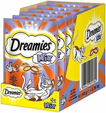 Dreamies Mix Katzenfutter Katzensnacks Huhn Ente Knusprig Cremig 6er Pack 6x60 g