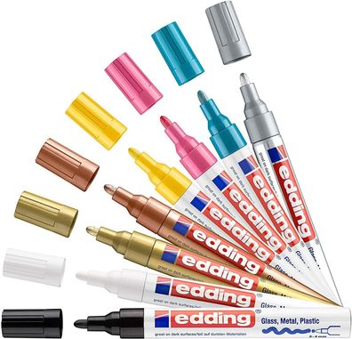 Edding 750 Glanz-Lackmarker Rundspitze 2-4 mm Wasserfest 8 Farben Malen 8er Set