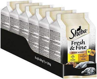 Sheba Fresh & Fine In Sauce Katzenfutter Nassfutter Huhn Truthahn 36 x 50 g