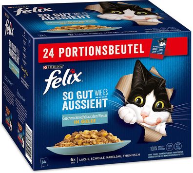 FELIX So gut wie es aussieht Katzenfutter Nass Gelee Fisch Mix 96 x 85 g Beutel