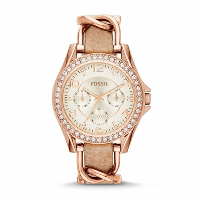 Fossil Damen-Armbanduhr ES3466 Analog Quarz Edelstahl Leder Roségold Zirkonia