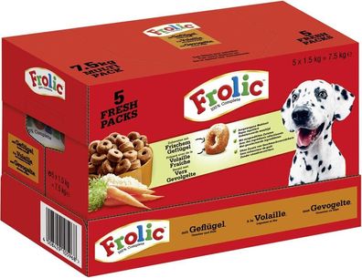 Frolic Hundefutter Geflügel Gemüse Reis Trockenfutter Vollnahrung 5 x 1.5kg