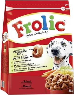 Frolic Hundefutter Rind Karotten Getreide Trockenfutter Vollnahrung 3 x 3kg