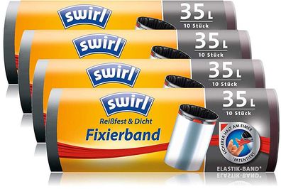 Swirl Fixierband Müllbeutel 35 Liter 4 Rollen x 10 Beutel Anthrazit 4er Pack