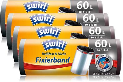 Swirl Fixierband Méllbeutel 60 Liter 4 Rollen x 10 Beutel Anthrazit 4er Pack