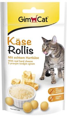 GimCat Käse Rollis Getreidefreier Katzensnack Hartkäse Katzen Leckerli 8 x 40 g