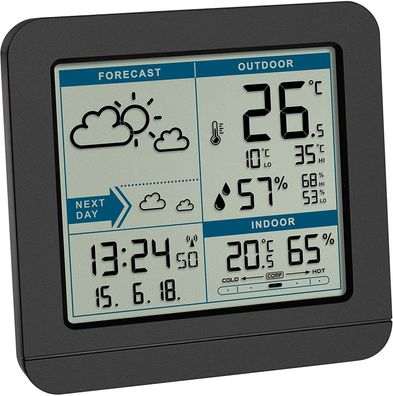 TFA Dostmann SKY Funk Wetterstation Außensensor Wettervorhersage Funkuhr schwarz