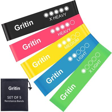 Gritin Fitnessbänder Gymnastikbänder Naturlatex Sport Yoga 5 Widerstände 5 Pack