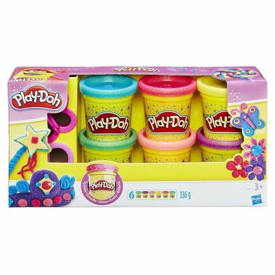 Hasbro A5417EU8 Play-Doh Glitzerknete 6 Farben 2 Ausstechformen 6 Dosen Knete