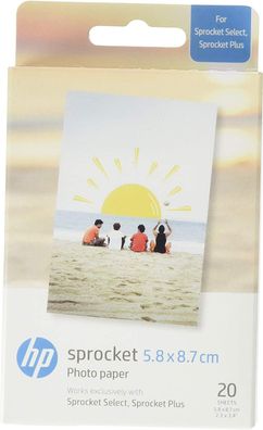 HP Sprocket Plus Zink Fotopapier 5.8 x 8.7 cm selbstklebende Réckseite 20 Blatt