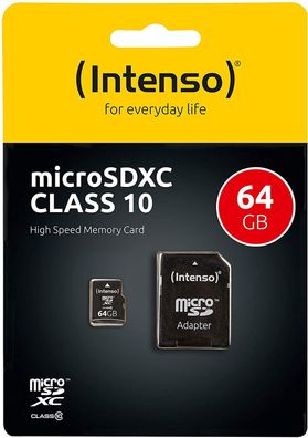 Intenso Micro SDXC 64GB Class 10 Speicherkarte SD-Adapter iPhone Android Tablet