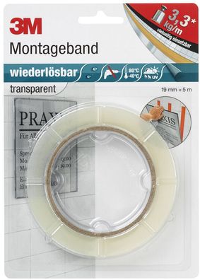 3M 8899195 Montageband Wiederlösbar Befestigungen 19 mm x 5 m transparent