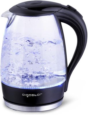 Aigostar Adam Glas Wasserkocher LED-Beleuchtung 1.7 Liter Edelstahl 2200 Watt