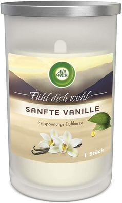 Air Wick Entspannungs Duftkerze Sanfte Vanille ätherische Öle Kerze im Glas 320g