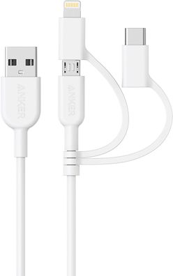 Anker Powerline II 3in1 Kabel Apple USB-C Mikro-USB iPhone Android 90cm Weiß