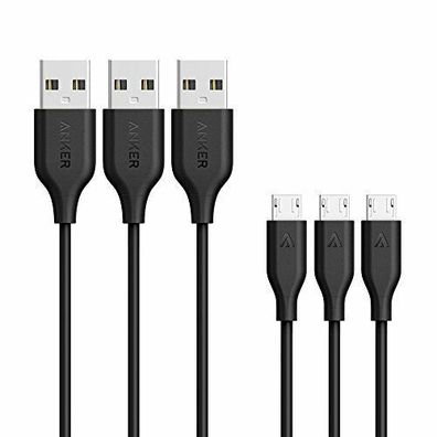 Anker Powerline Micro-USB Ladekabel Android Samsung Nexus 90 cm Schwarz 3er Pack