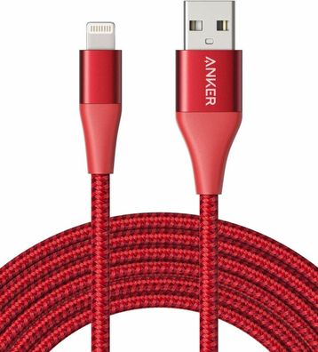 Anker Powerline+ II Nylon Ladekabel Apple Kabel Aluminium MFi iPad iPhone 3m Rot