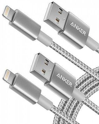 Anker Premium Nylon Apple Kabel Ladekabel 2 x 1.8 Meter MFi iPhone iPad Silber