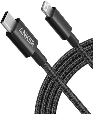 Anker USB C auf Apple Kabel Nylon Ladekabel MFi iPad iPhone Schwarz 180cm