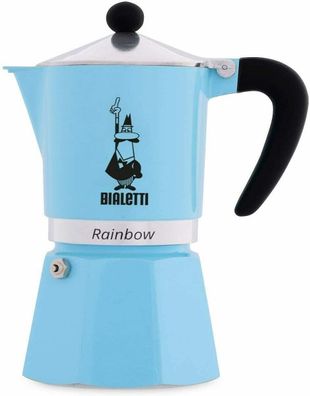 Bialetti Rainbow Espressokocher 3 Tassen Sicherheitsventil Aluminium Hellblau