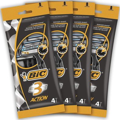 BIC 3 Action Herren Nassrasierer Set 3 Klingen Einwegrasierer Rasierer 16er Pack