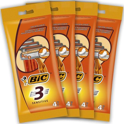 BIC 3 Sensitive Herren Nassrasierer Set 3 Klingen Einwegrasierer 16er Pack