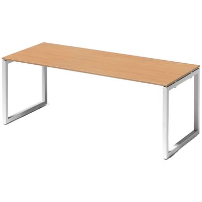 Bisley Cito Schreibtisch 200x80 cm, Tischplatte in Buche, O-Gestell in Weiß - Bürotis