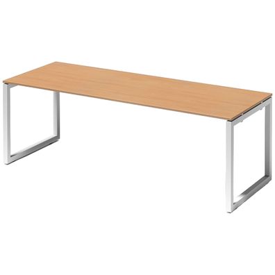 Bisley Cito Schreibtisch 220x80 cm, Tischplatte in Buche, O-Gestell in Weiß - Bürotis