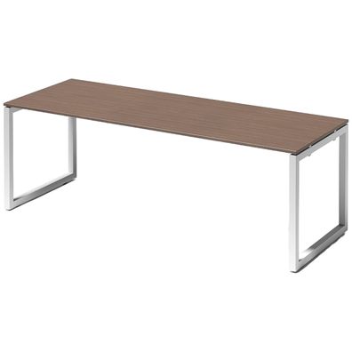 Bisley Cito Schreibtisch 220x80 cm, Tischplatte in Nussbaum, O-Gestell in Weiß - Büro