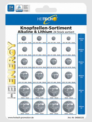 Knopfzellen-Sortiment Alkaline & Lithium 24 Stück sortiert