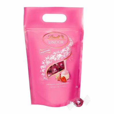 Lindt Lindor Erdbeer-Sahne-Schokoladenkugeln Pralinés Beutel 80 Kugeln 1 kg