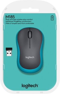 Logitech M185 Kabellose Maus 2.4 GHz Nano USB Links Rechtshänder PC Mac blau