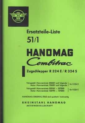 Ersatzteilliste Hanomag Combitrac. Zugschlepper R 324 E / R 324 S, mit 27 PS