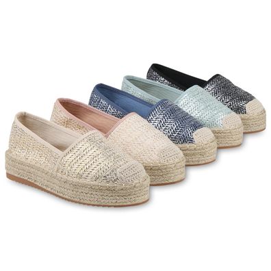 VAN HILL Damen Slippers Plateau Espadrilles Metallic Freizeit Plateauschuhe 833833